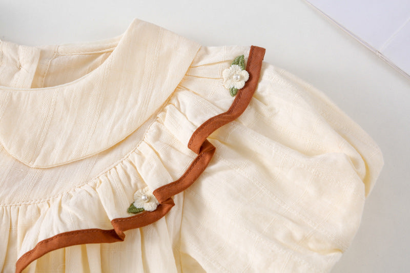 Cute Biege Peter Pan Collar Dress,2T to 6T.