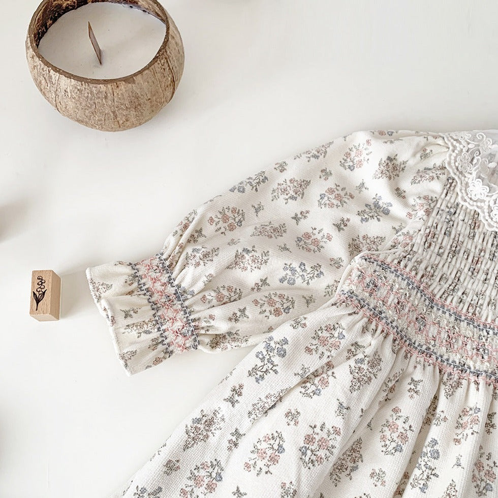 Embroidered Floral Dress With Lace Collar,12M to 5T