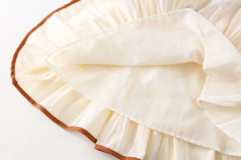 Cute Biege Peter Pan Collar Dress,2T to 6T.