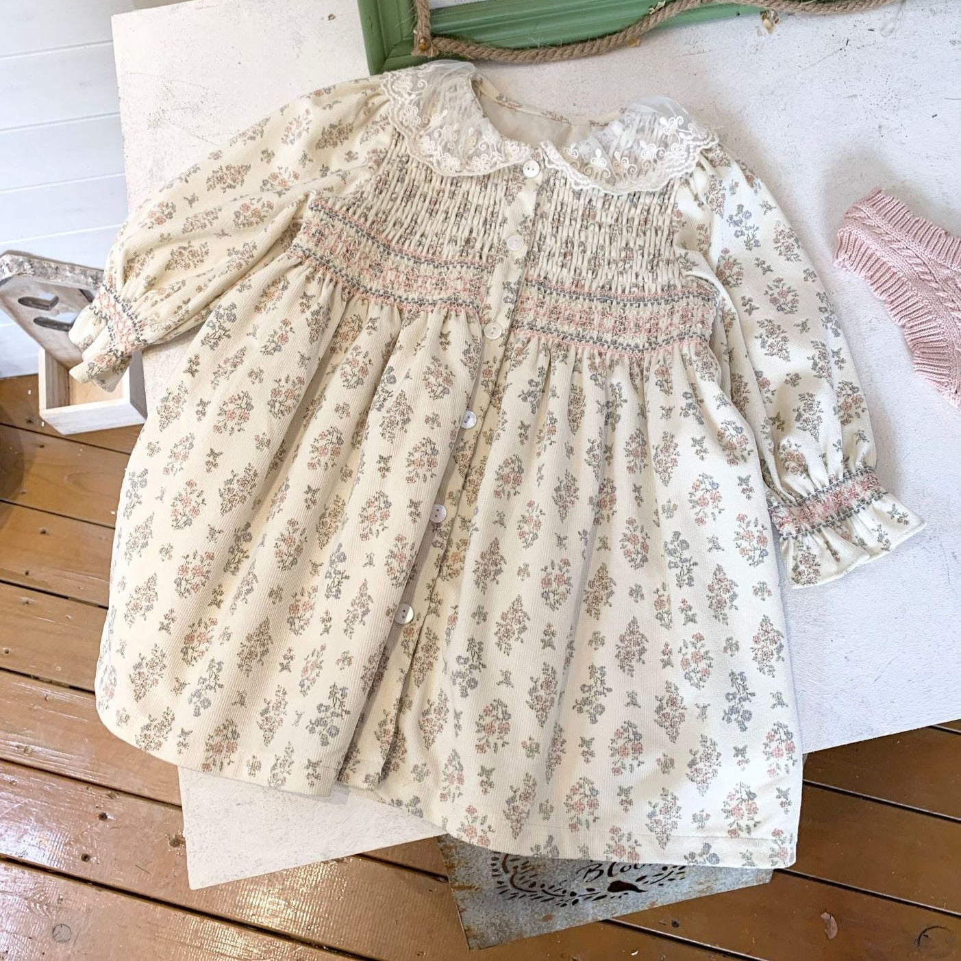 Embroidered Floral Dress With Lace Collar,12M to 5T