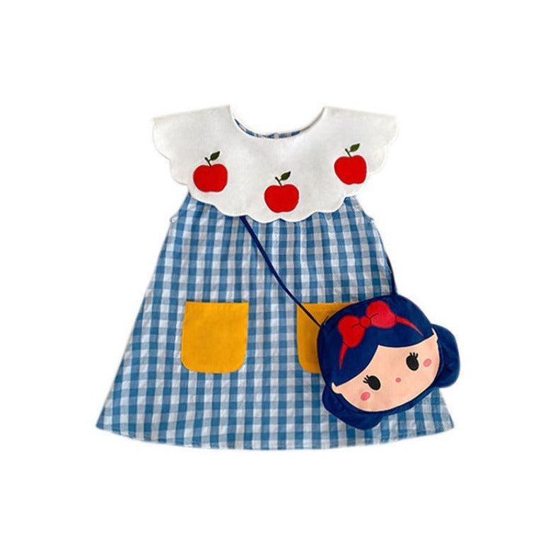 Blue Gingham Back To School Dress With Bag,2T to 7T.