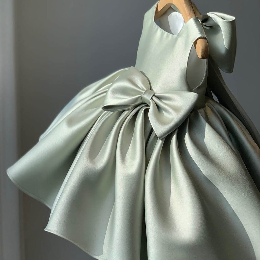 Stunning Princess Dress With Big Bow,Green/Pink/White,12M to 8T