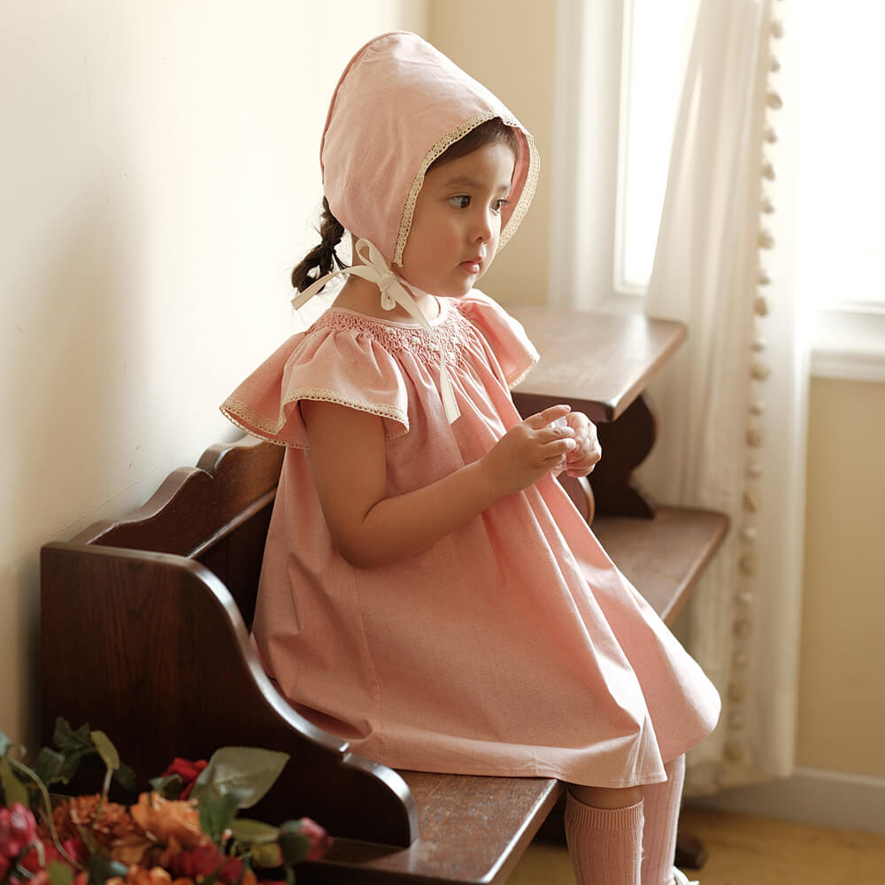 Pink Hand Smocked Dress With Bonnet & Shorts,3M to 4T.