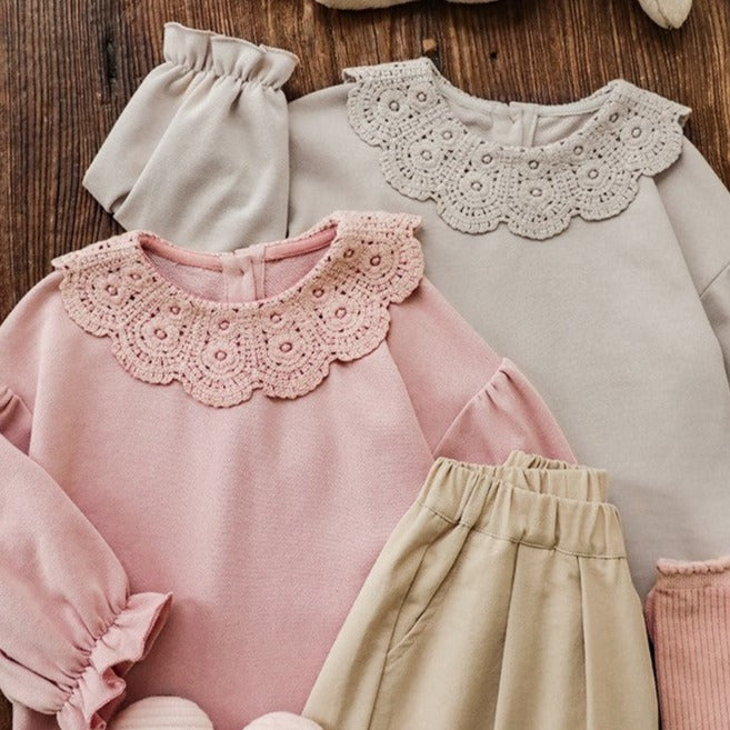 Full Sleeves Tops With Crochet Collar,12M to 6T.