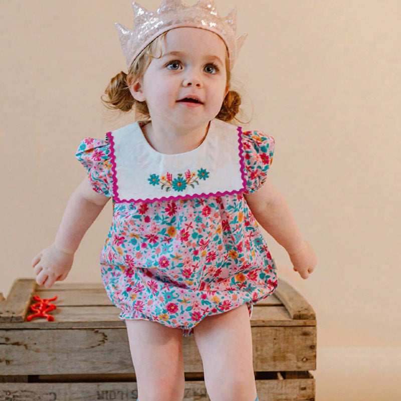Floral Embroidered Baby Romper,6M to 2T.