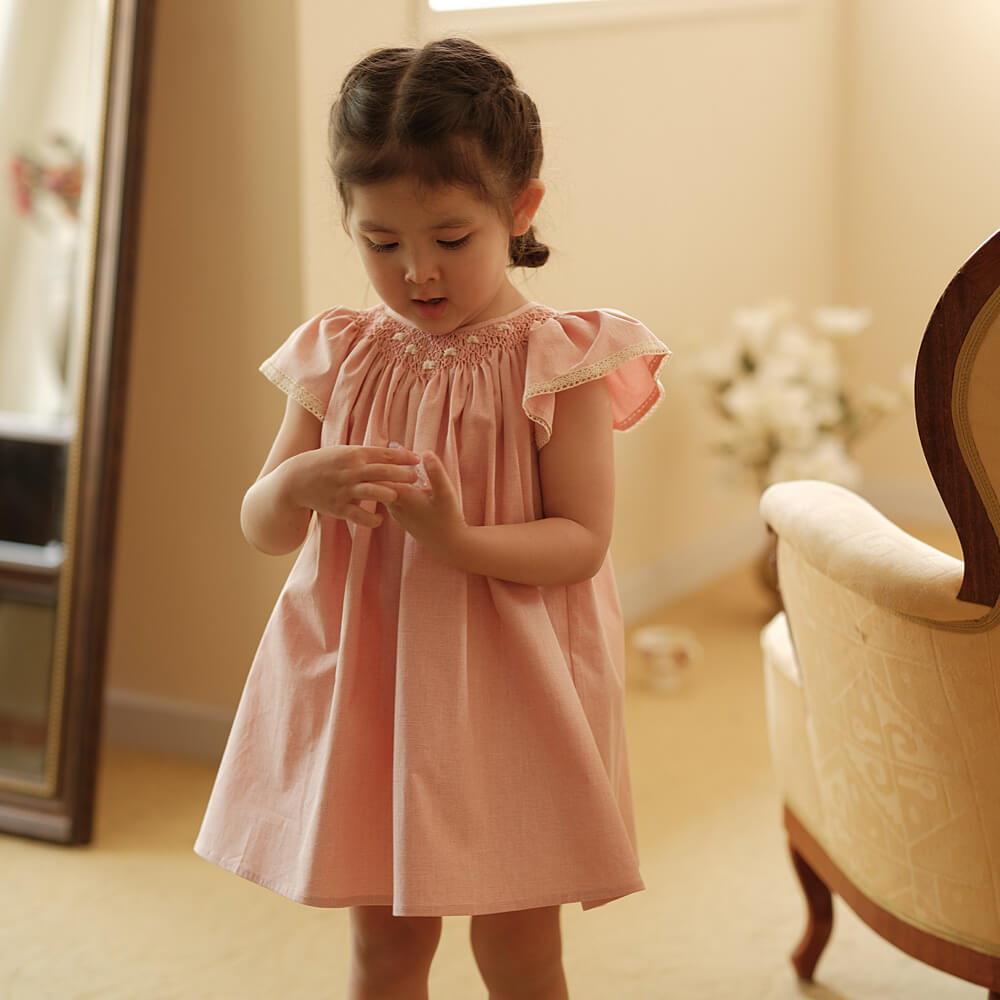 Pink Hand Smocked Dress With Bonnet & Shorts,3M to 4T.