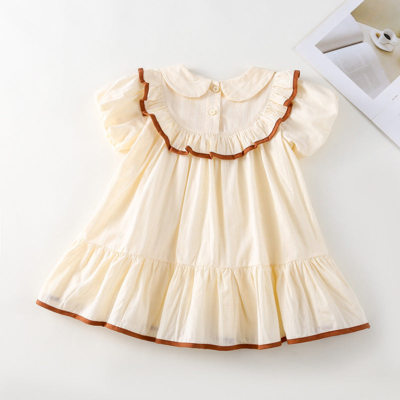 Cute Biege Peter Pan Collar Dress,2T to 6T.