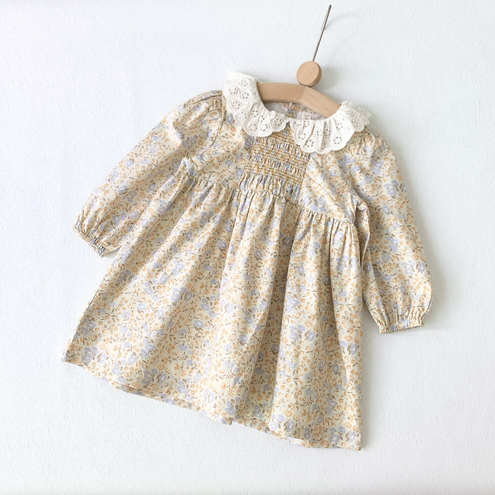 Full Sleeves Floral Lace Collar Dress,2T to 7T