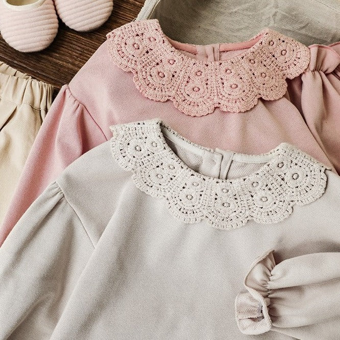 Full Sleeves Tops With Crochet Collar,12M to 6T.