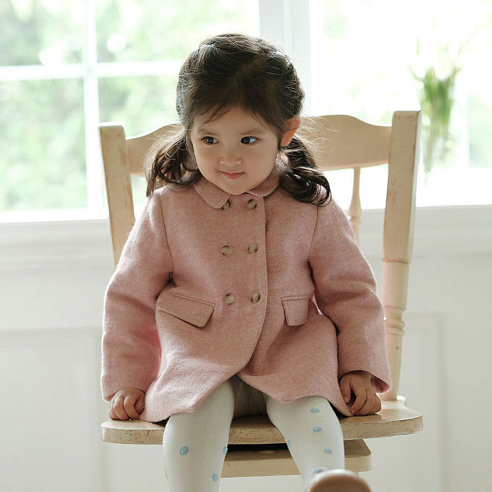 Timeless Pink Wool Coat,2T to 8T.