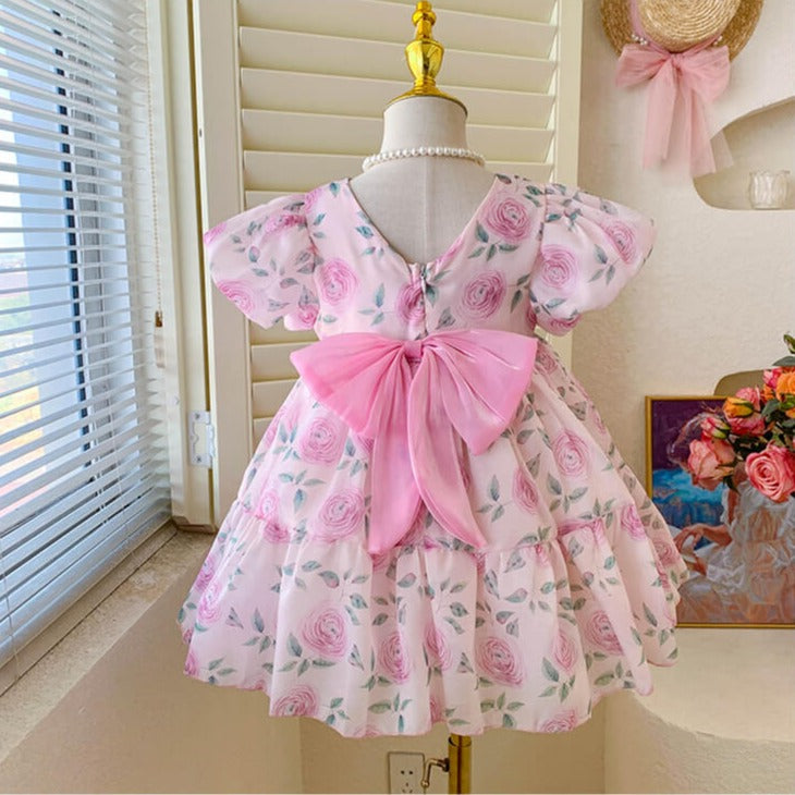 Rose Print Spring Dress,2T to 7T.