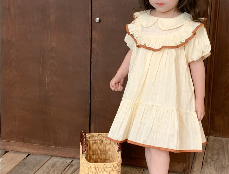 Cute Biege Peter Pan Collar Dress,2T to 6T.