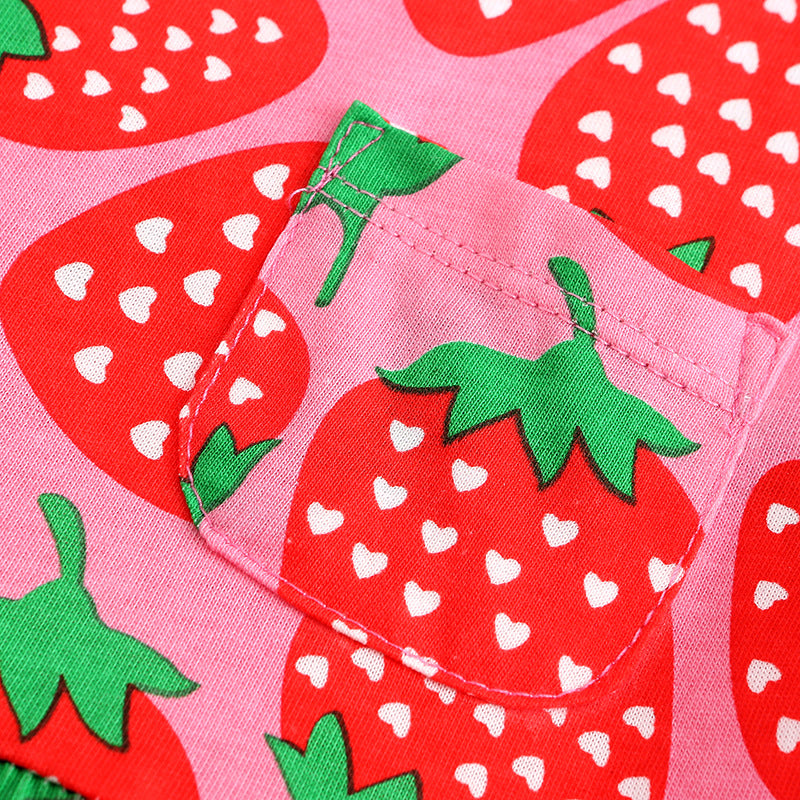 Strawberry print cute casual dress,2T to 7T.