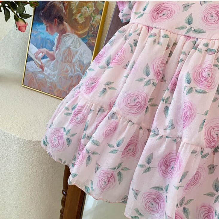Rose Print Spring Dress,2T to 7T.