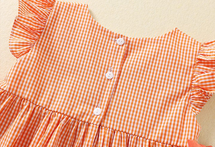Cute Pumpkin Embroidered Dresses,12M to 5T.