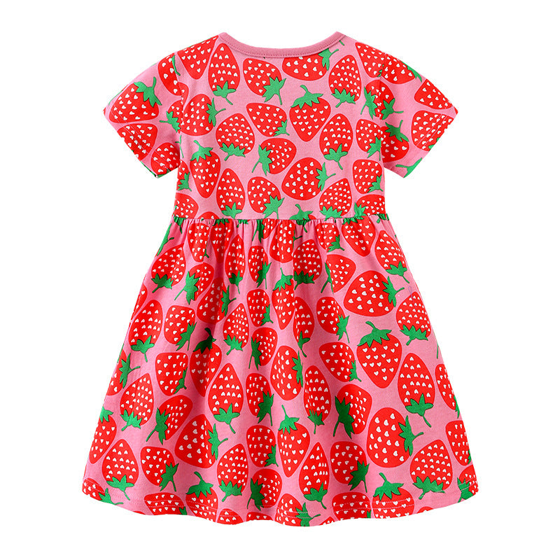 Strawberry print cute casual dress,2T to 7T.