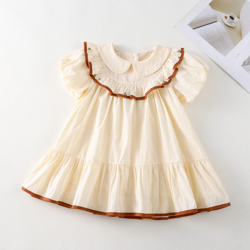 Cute Biege Peter Pan Collar Dress,2T to 6T.