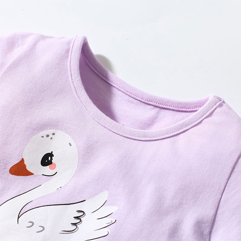 Cute Swan Printed Casual Play Dress,2T to 7T.