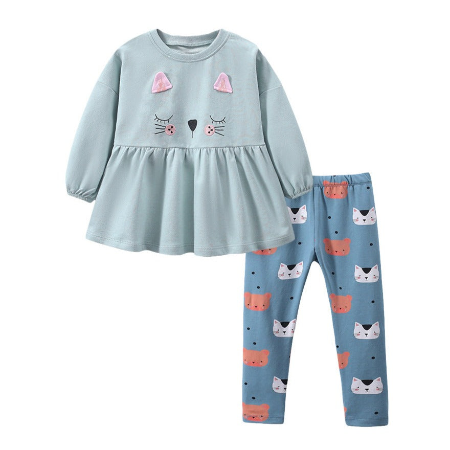 Cute Kitty Applique Set,2T to 7T.
