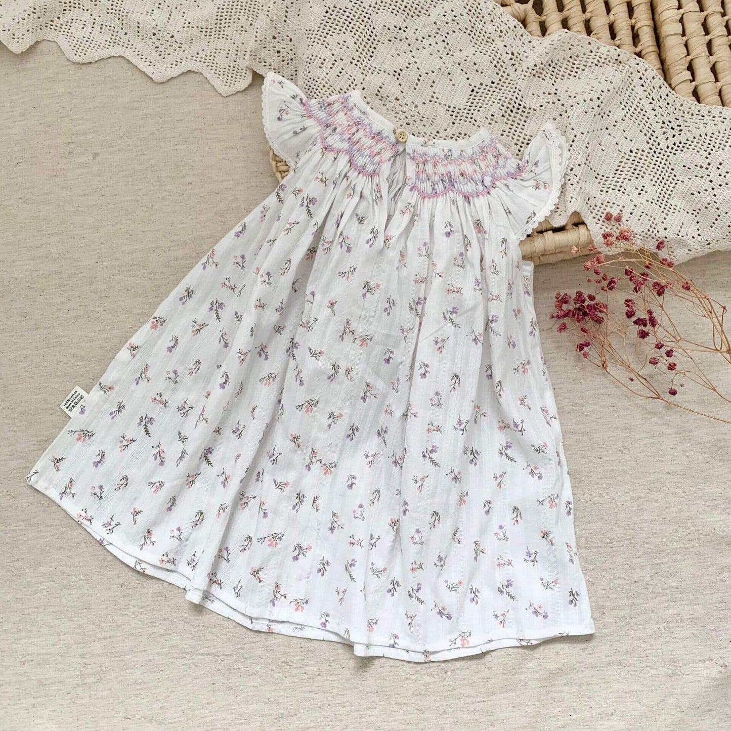 Cute Smocked Bishops,White/Floral,2T to 6T.