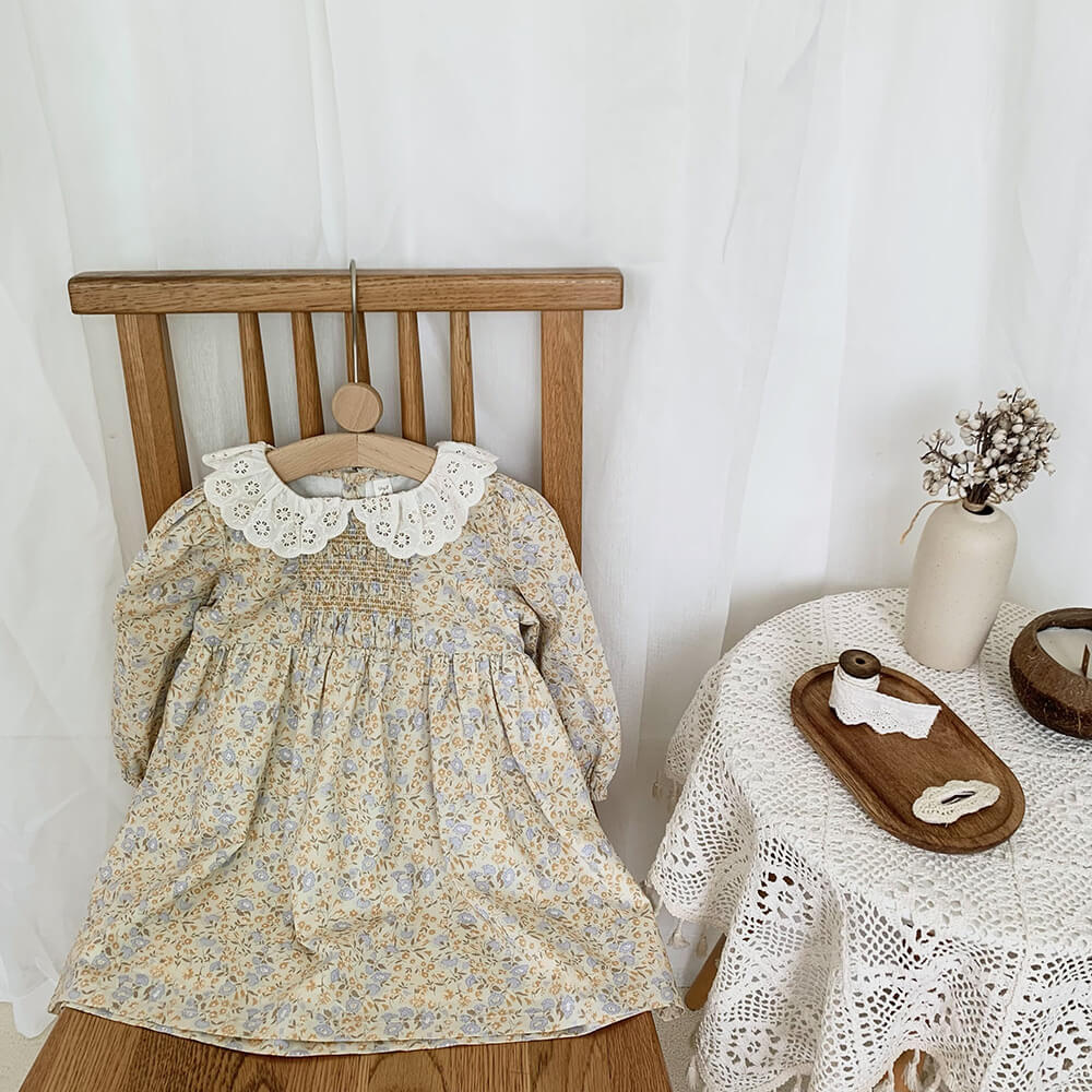 Full Sleeves Floral Lace Collar Dress,2T to 7T