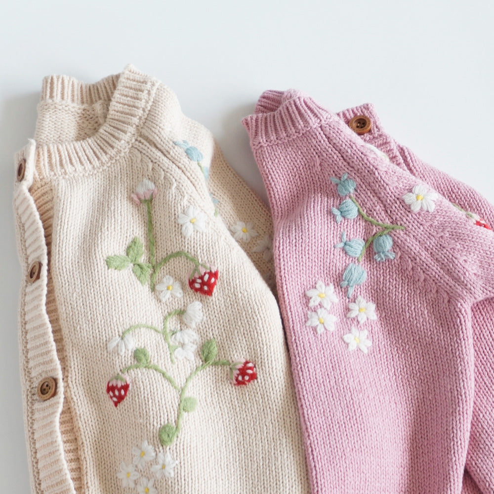 Hand Embroidered Cardigan,Pink/Beige,2T to 6T
