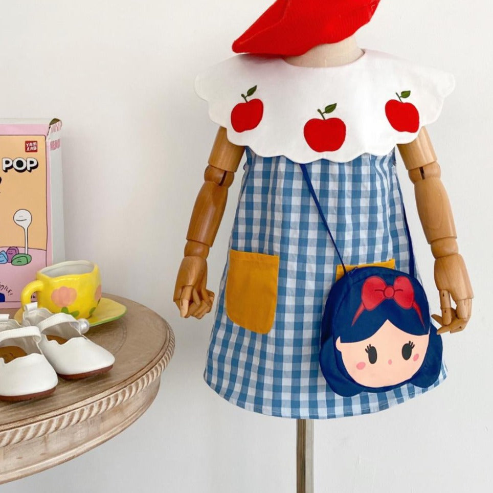 Blue Gingham Back To School Dress With Bag,2T to 7T.