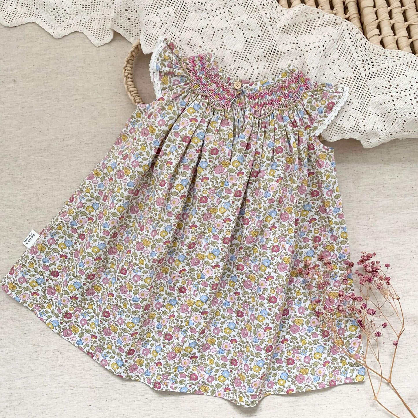 Cute Smocked Bishops,White/Floral,2T to 6T.