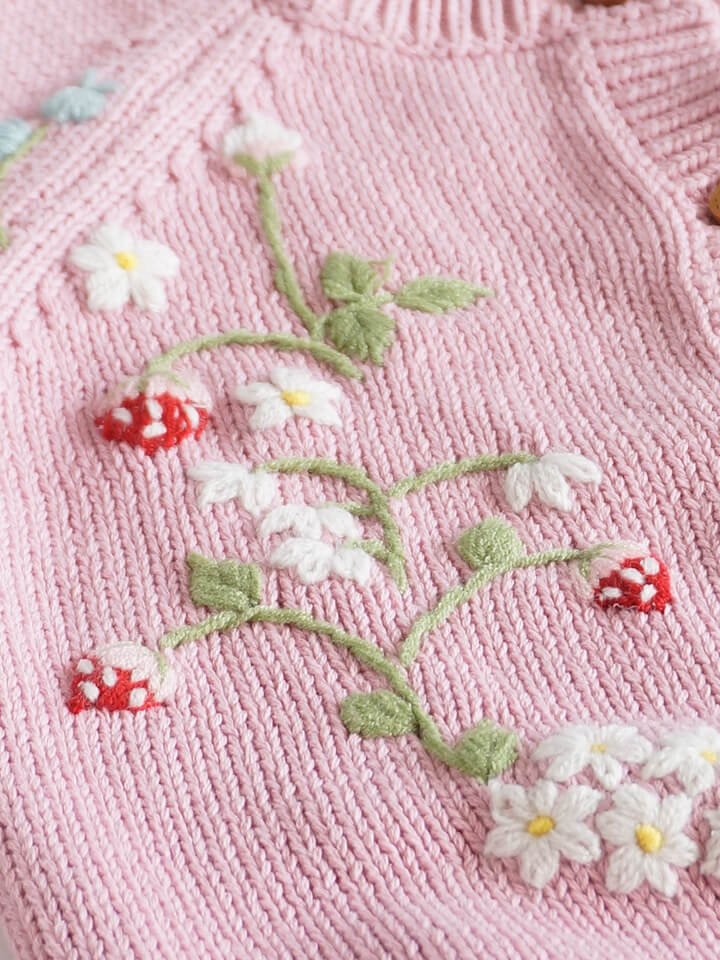 Hand Embroidered Cardigan,Pink/Beige,2T to 6T