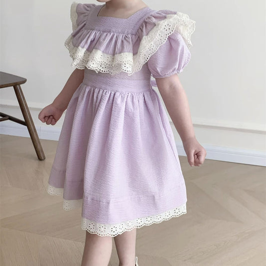Adorable Double Lace Frill Dress,2T to 7T.