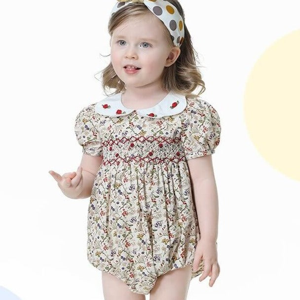 Gorgeous Vintage Print Hand Smocked Dress & Romper,12M to 6T.