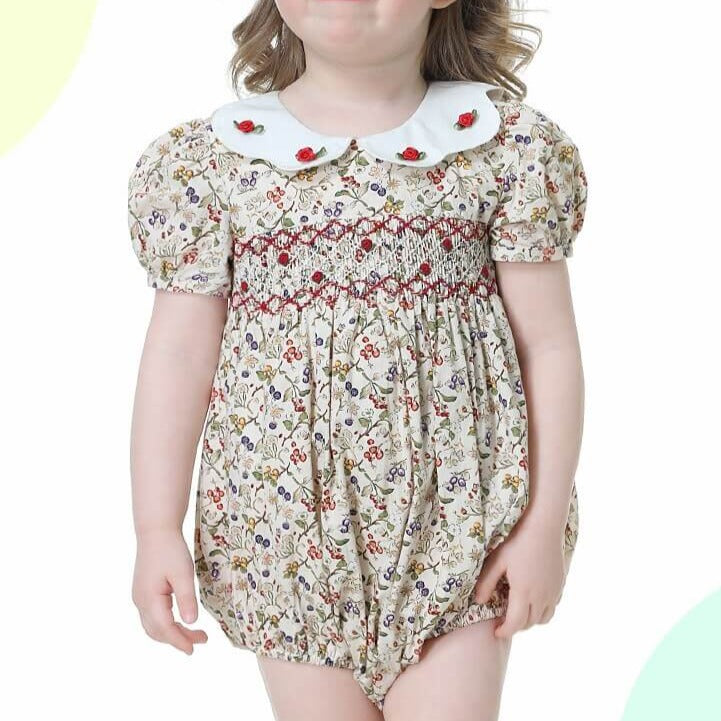 Gorgeous Vintage Print Hand Smocked Dress & Romper,12M to 6T.