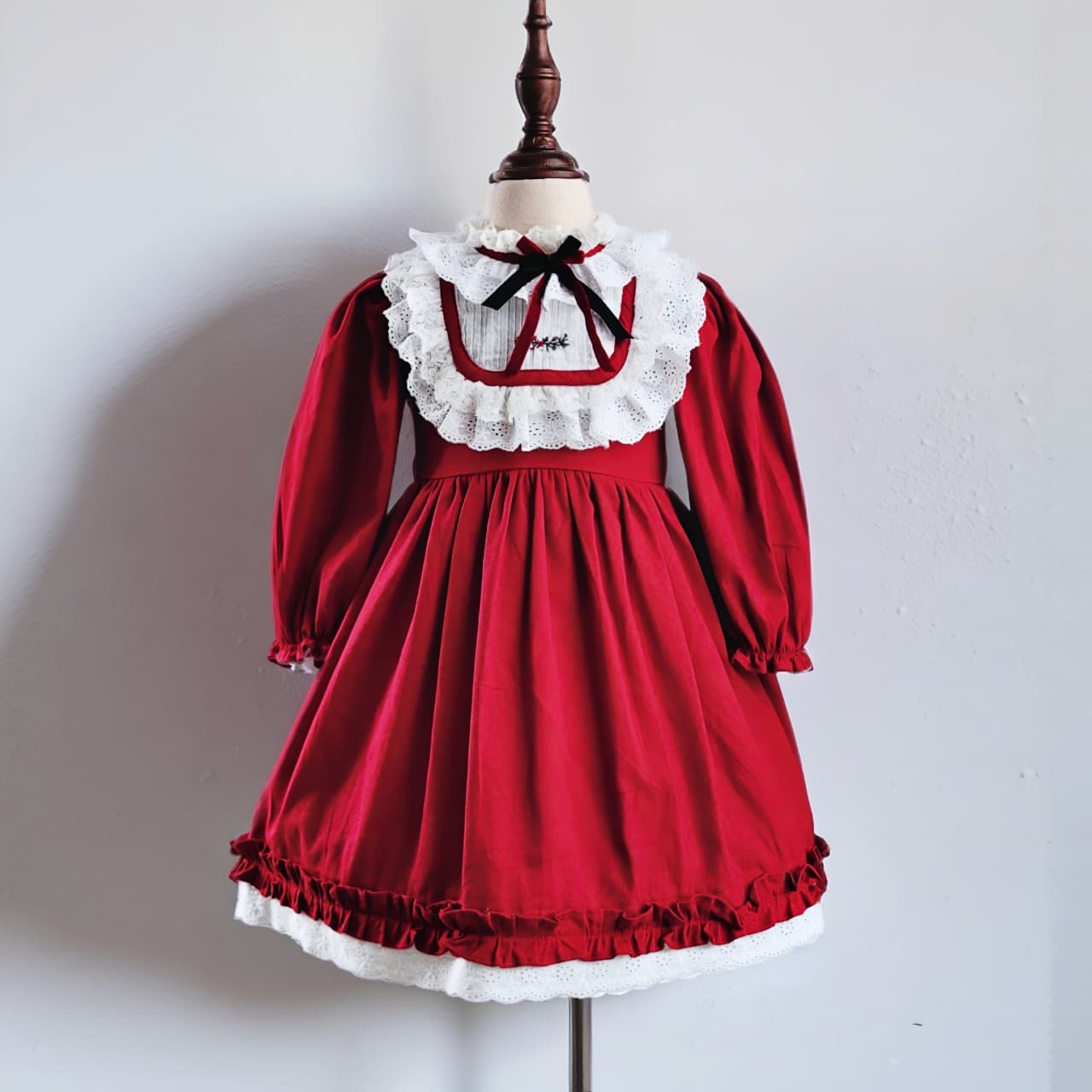 Hand-Embroidered Red Christmas Dress,12M to 8T
