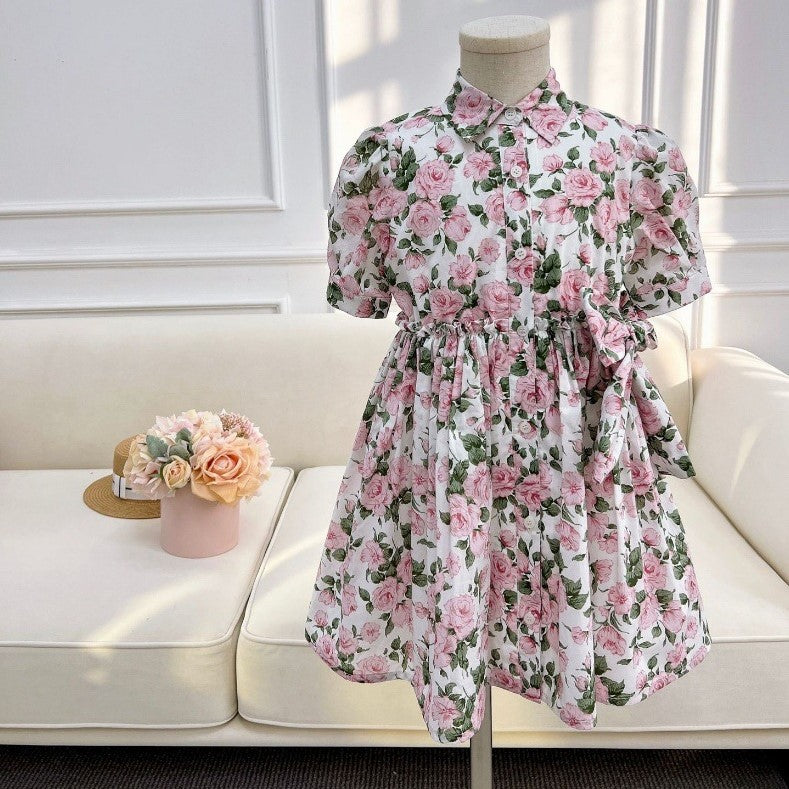 French Pastoral Floral Dress,3T to 10T