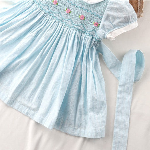 Beautiful Hand Smocked Dress,Pink/Sky Blue,12M to 6T.