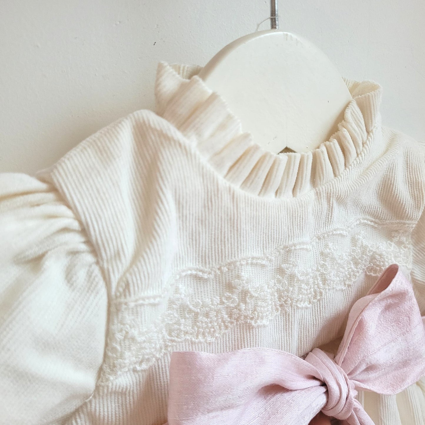 Vintage-Inspired Baby Romper with Blush Pink Bow (3M–4T)