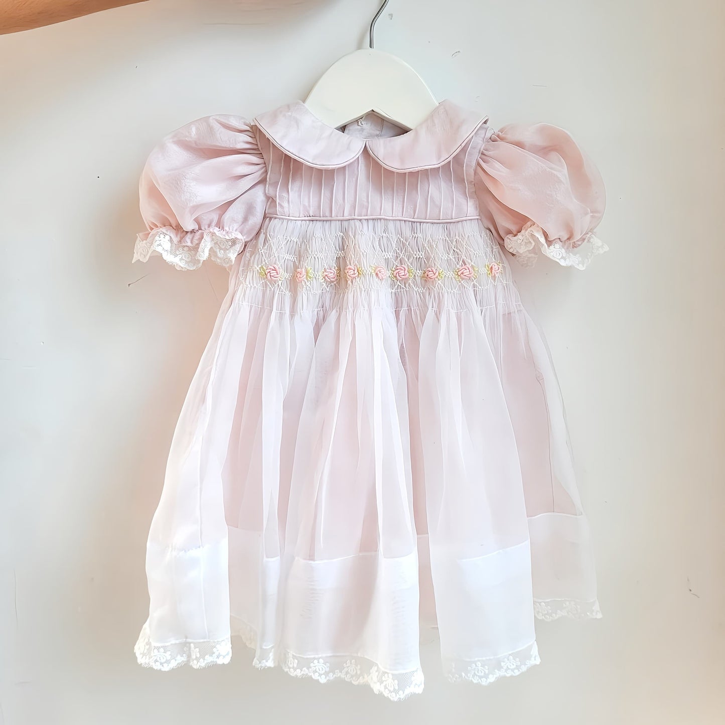 Hand Smocked Premium Organza Dress,6M to 8T.