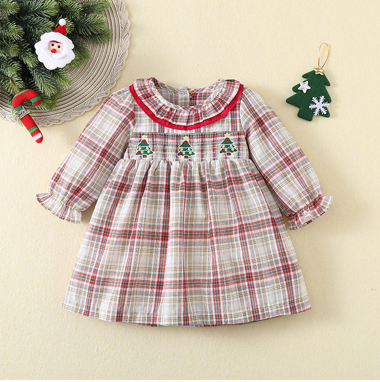 Festive Plaid Christmas Embroidered Dress,12M to 5T 3T Festive Plaid Christmas Embroidered Dress,12M to 5T 3T