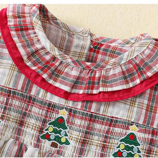 Festive Plaid Christmas Embroidered Dress,12M to 5T
