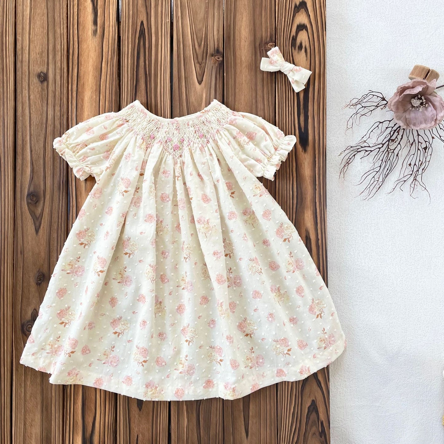 Hand-Smocked Floral Bishop Dress | Pre-Order | Sizes 12M–6T