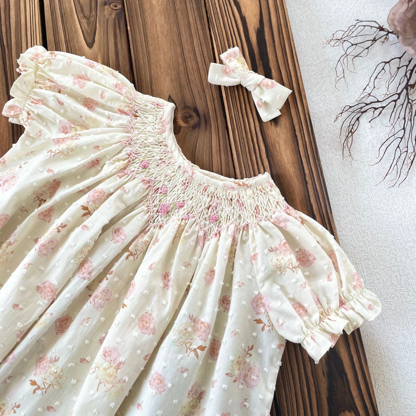 Hand-Smocked Floral Bishop Dress | Pre-Order | Sizes 12M–6T
