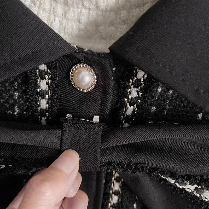 Elegant Black Tweed Coat and Skirt Set,2T-7T