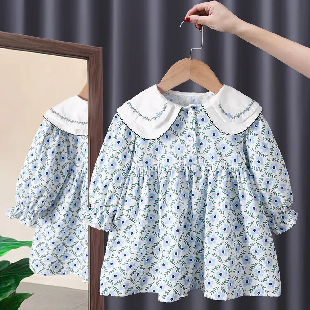 Blue Play Dress With Embroidered Collar,12M to 6T.