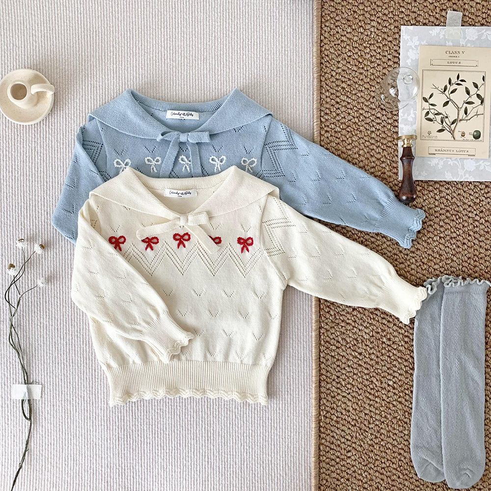 Hand-Embroidered Cotton Bow Sweaters,6M to 5T.