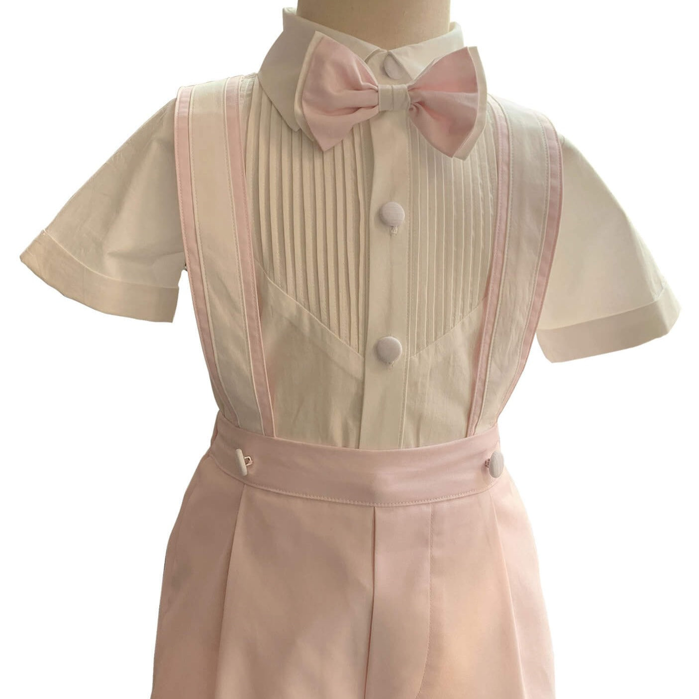 Pink & White Boys Suspender Set With Bow,12M to 5T