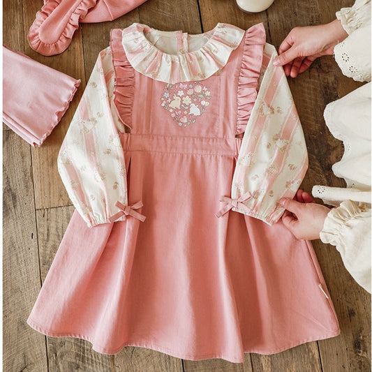 Adorable Bunny Print Shirt & Suspender Dress,12M to 6T.