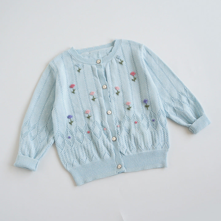 Hand-Embroidered Cotton Cardigan,2T-6T