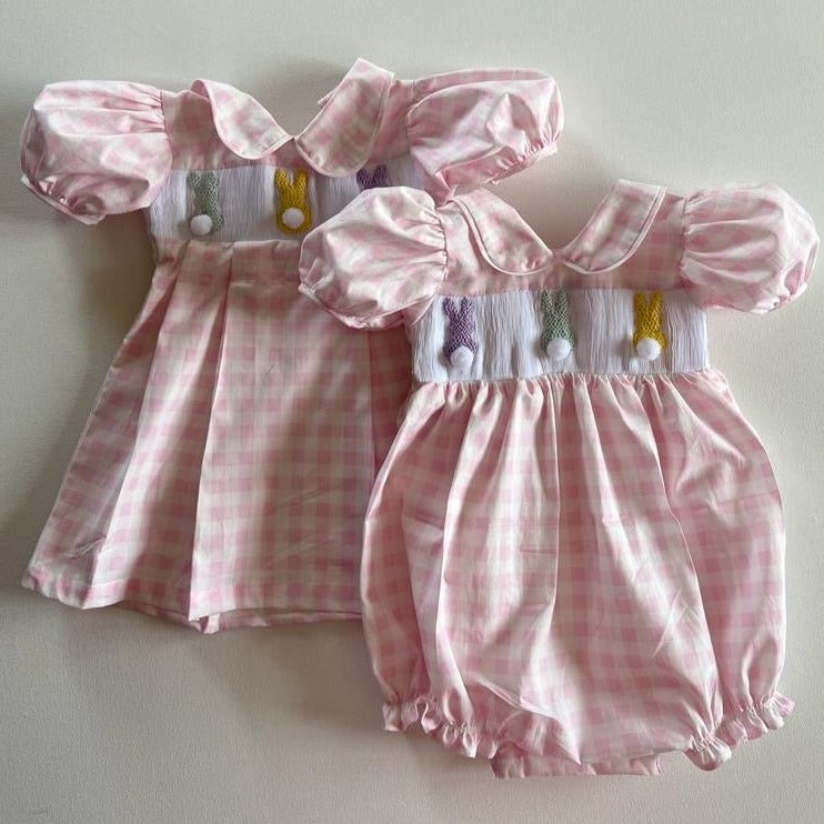 Bunny Tail Smocked Dress & Onesie,3M to 8T.
