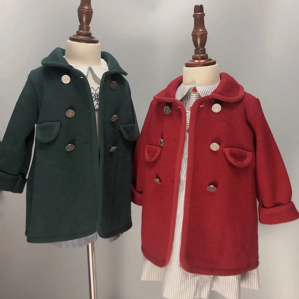 Pure Wool Unisex Coat, Red/Green, 12M to 10T.