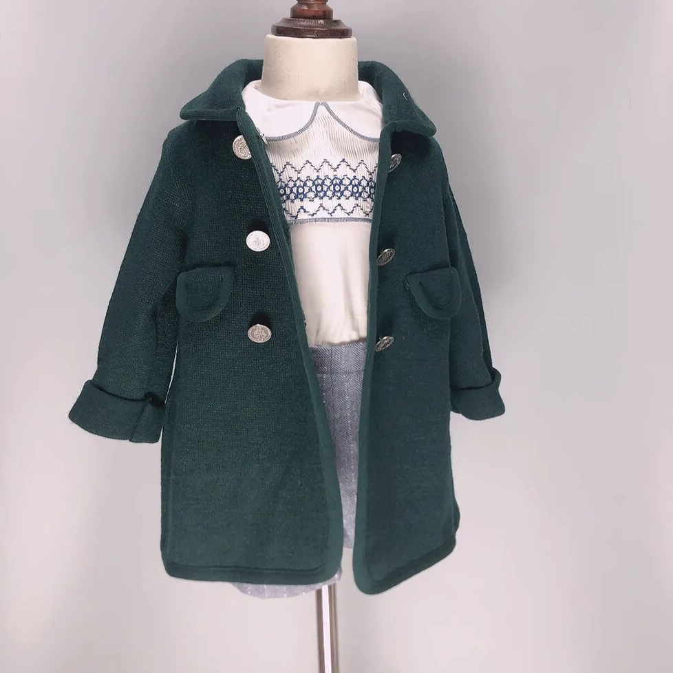 Pure Wool Unisex Coat, Red/Green, 12M to 10T.